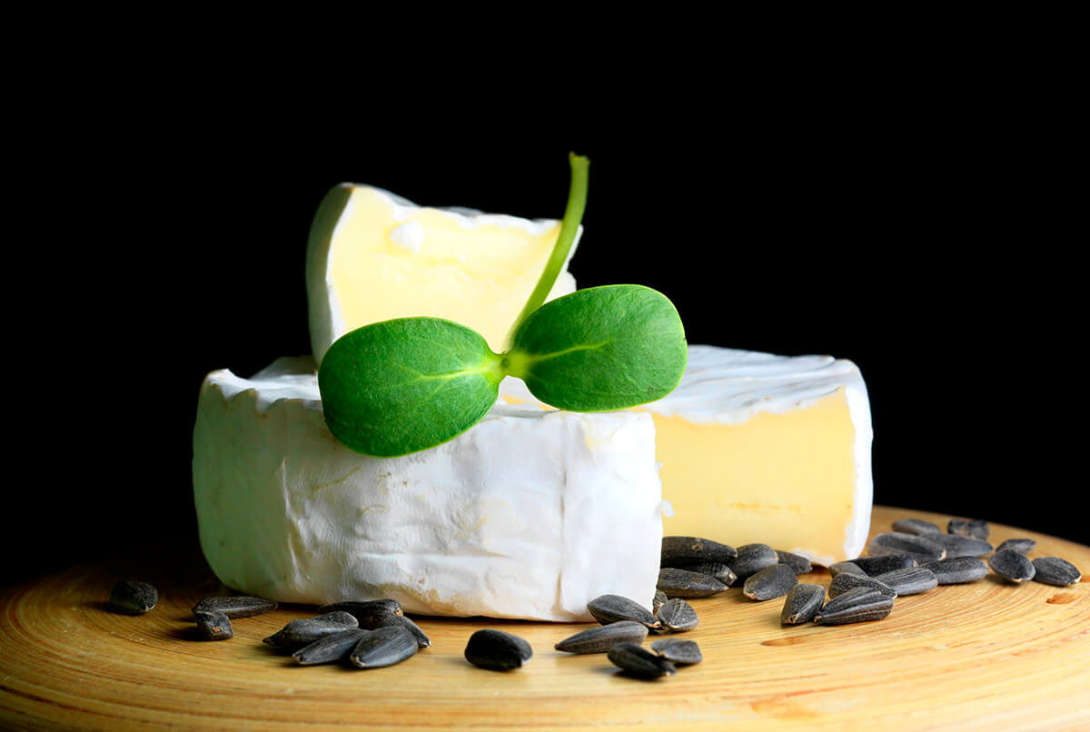 Mirkoliście słonecznika z serem i ziarnami na desce